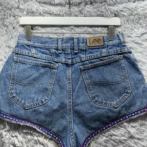 Vintage Lee Denim Shorts Womens 8 29 W High Rise Distressed Cutoff Frayed Boho